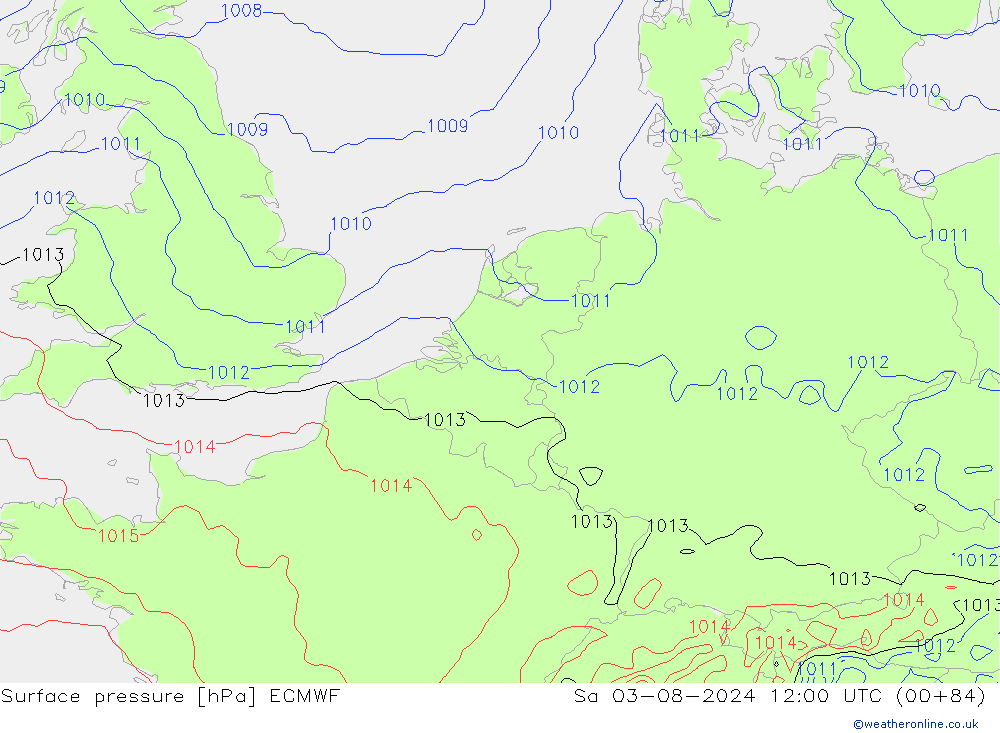 地面气压 ECMWF 星期六 03.08.2024 12 UTC