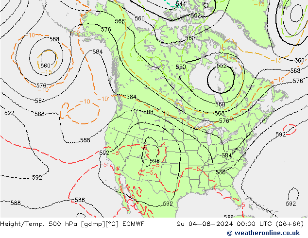 Hoogte/Temp. 500 hPa ECMWF zo 04.08.2024 00 UTC