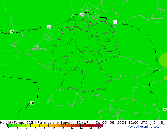 Hoogte/Temp. 925 hPa ECMWF za 03.08.2024 12 UTC