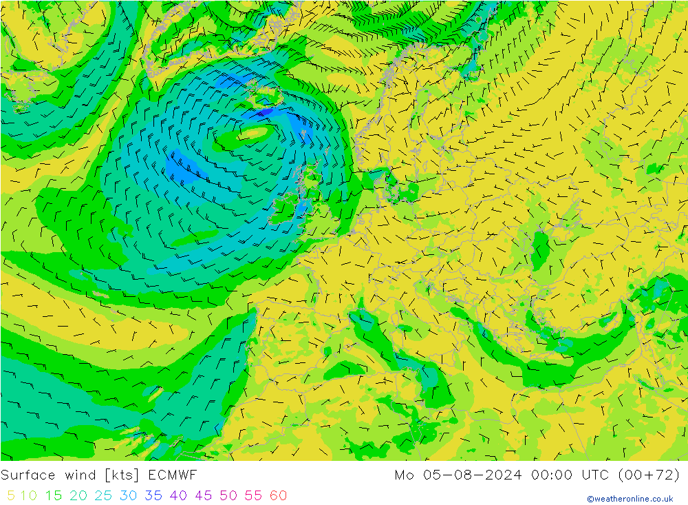 Wind 10 m ECMWF ma 05.08.2024 00 UTC