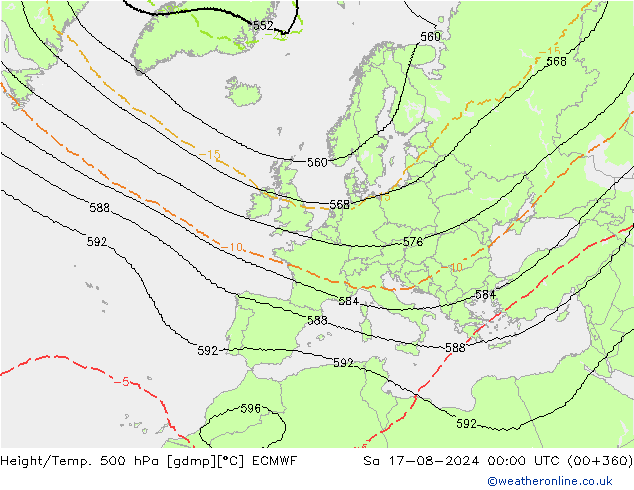 Hoogte/Temp. 500 hPa ECMWF za 17.08.2024 00 UTC