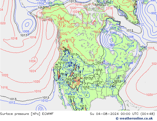 Luchtdruk (Grond) ECMWF zo 04.08.2024 00 UTC