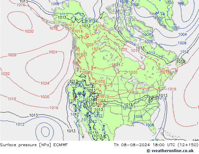 Luchtdruk (Grond) ECMWF do 08.08.2024 18 UTC