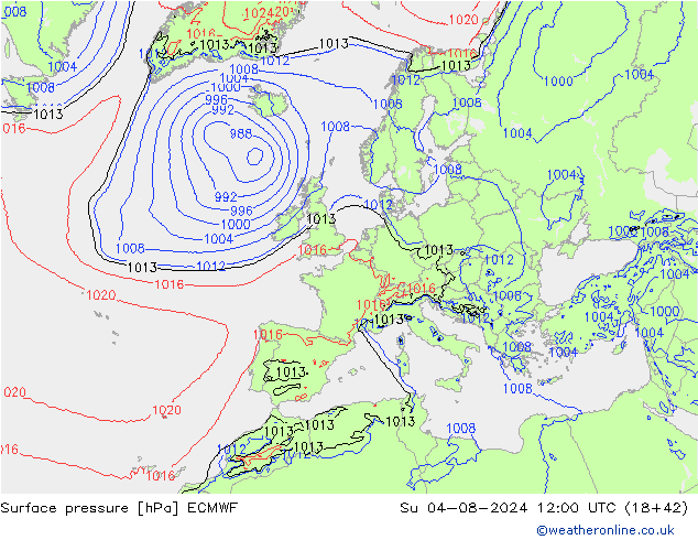 Luchtdruk (Grond) ECMWF zo 04.08.2024 12 UTC