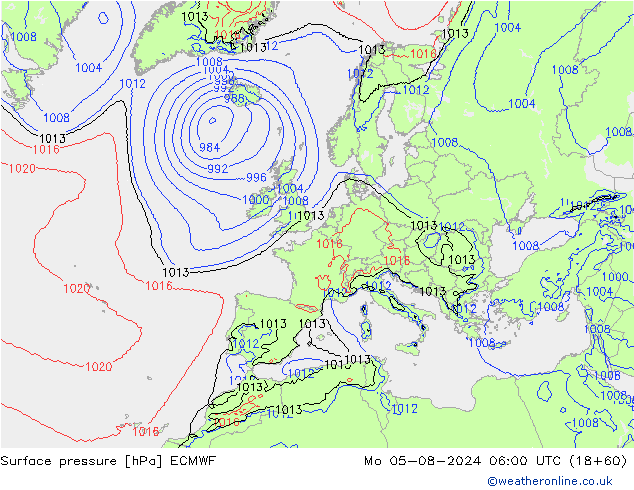 Luchtdruk (Grond) ECMWF ma 05.08.2024 06 UTC