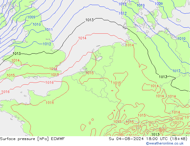 Luchtdruk (Grond) ECMWF zo 04.08.2024 18 UTC