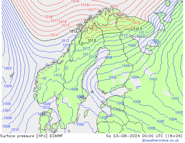 地面气压 ECMWF 星期六 03.08.2024 00 UTC