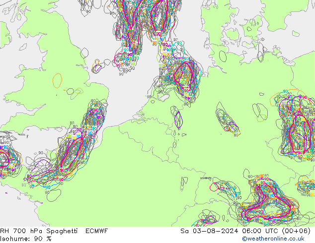 RV 700 hPa Spaghetti ECMWF za 03.08.2024 06 UTC