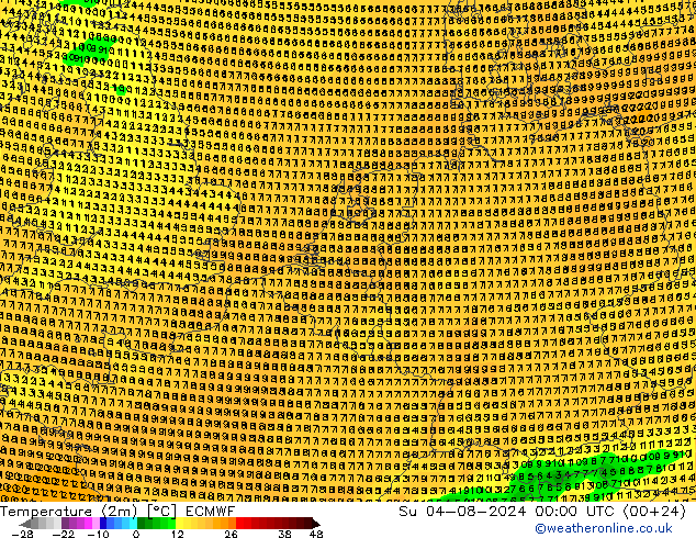 Temperatuurkaart (2m) ECMWF zo 04.08.2024 00 UTC