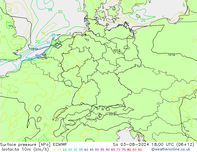 Isotachen (km/h) ECMWF za 03.08.2024 18 UTC