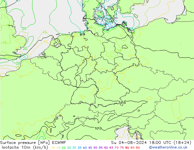 Isotachen (km/h) ECMWF zo 04.08.2024 18 UTC