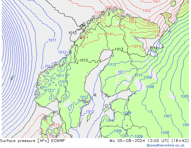 Luchtdruk (Grond) ECMWF ma 05.08.2024 12 UTC