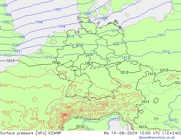 地面气压 ECMWF 星期三 14.08.2024 12 UTC