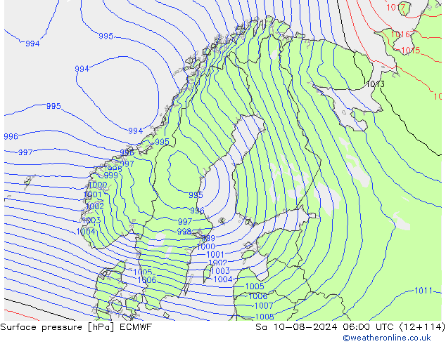 地面气压 ECMWF 星期六 10.08.2024 06 UTC
