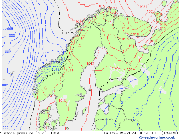 地面气压 ECMWF 星期二 06.08.2024 00 UTC