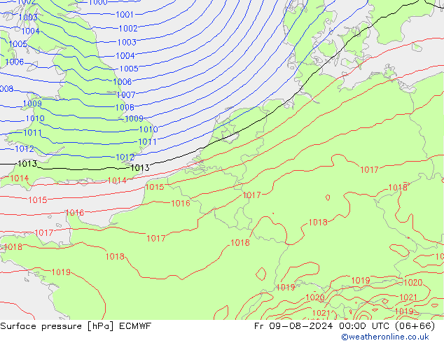 Luchtdruk (Grond) ECMWF vr 09.08.2024 00 UTC