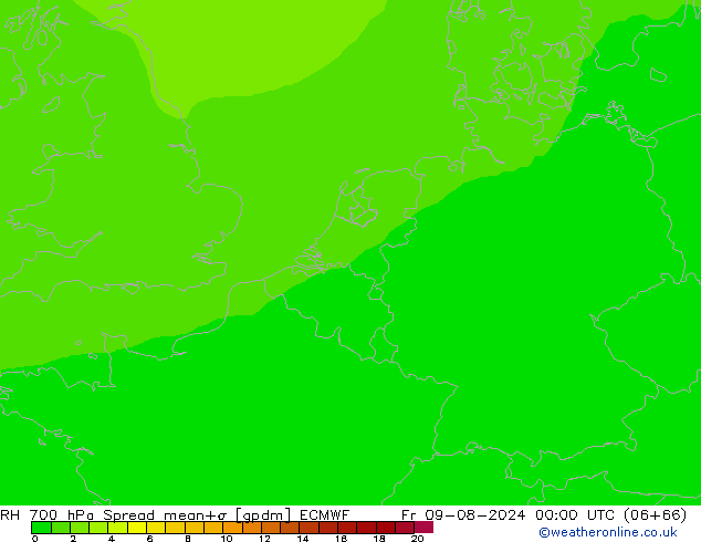 RV 700 hPa Spread ECMWF vr 09.08.2024 00 UTC