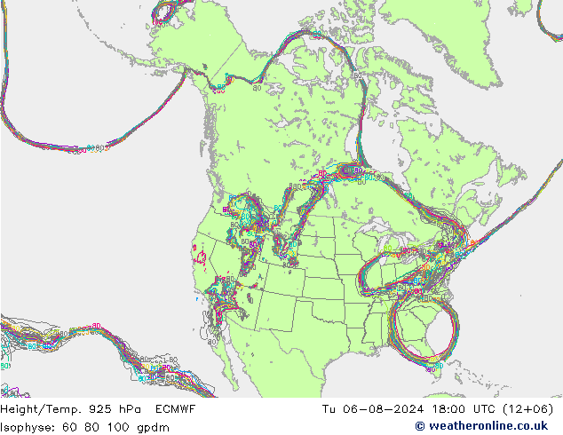 Hoogte/Temp. 925 hPa ECMWF di 06.08.2024 18 UTC