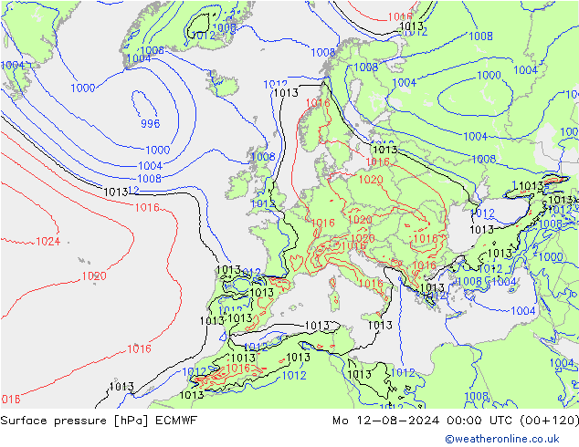 Luchtdruk (Grond) ECMWF ma 12.08.2024 00 UTC