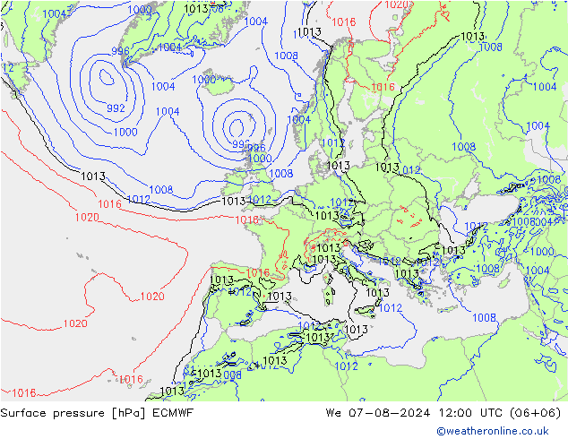 Luchtdruk (Grond) ECMWF wo 07.08.2024 12 UTC