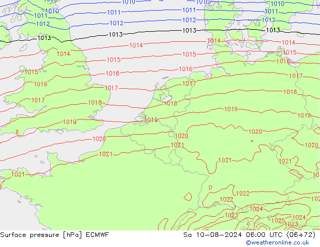 Luchtdruk (Grond) ECMWF za 10.08.2024 06 UTC