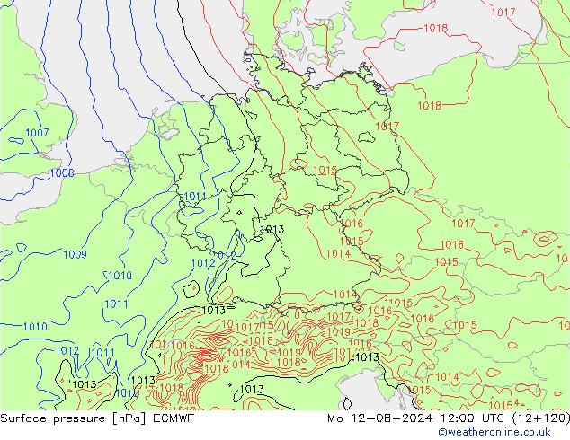 Luchtdruk (Grond) ECMWF ma 12.08.2024 12 UTC