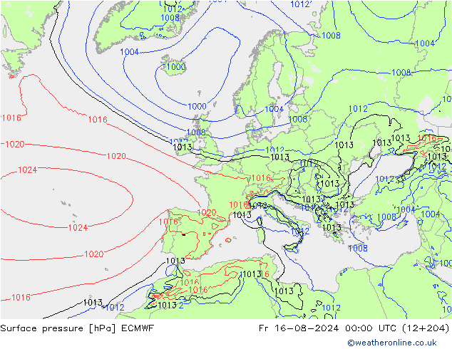 Luchtdruk (Grond) ECMWF vr 16.08.2024 00 UTC