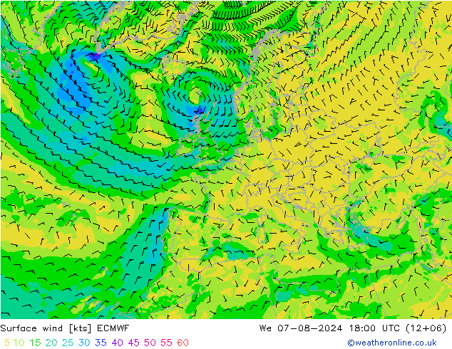 Wind 10 m ECMWF wo 07.08.2024 18 UTC