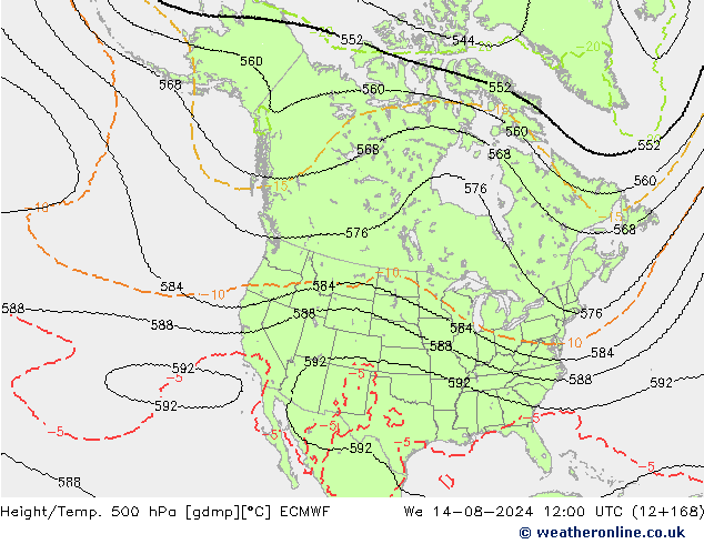 Height/Temp. 500 hPa ECMWF 星期三 14.08.2024 12 UTC