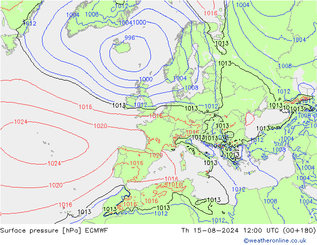 地面气压 ECMWF 星期四 15.08.2024 12 UTC