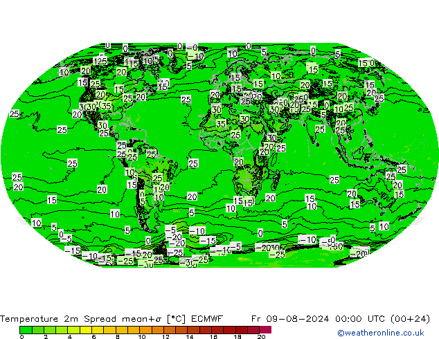 温度图 Spread ECMWF 星期五 09.08.2024 00 UTC