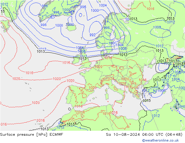 地面气压 ECMWF 星期六 10.08.2024 06 UTC