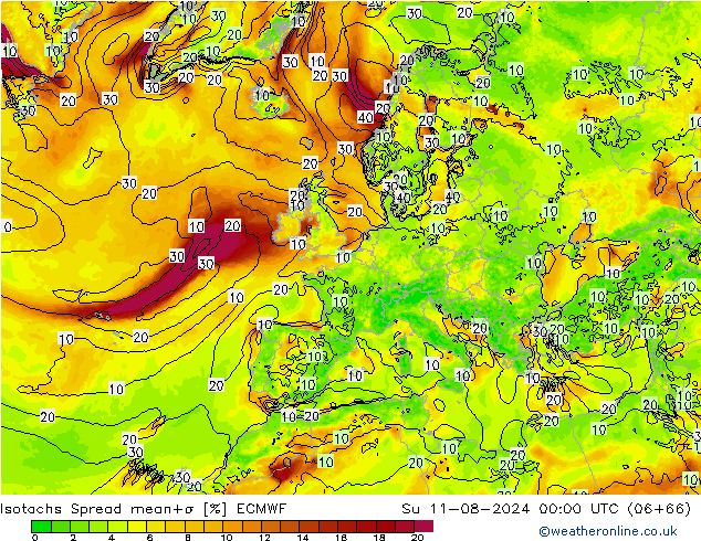 Isotachen Spread ECMWF zo 11.08.2024 00 UTC