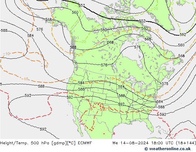 Height/Temp. 500 hPa ECMWF 星期三 14.08.2024 18 UTC