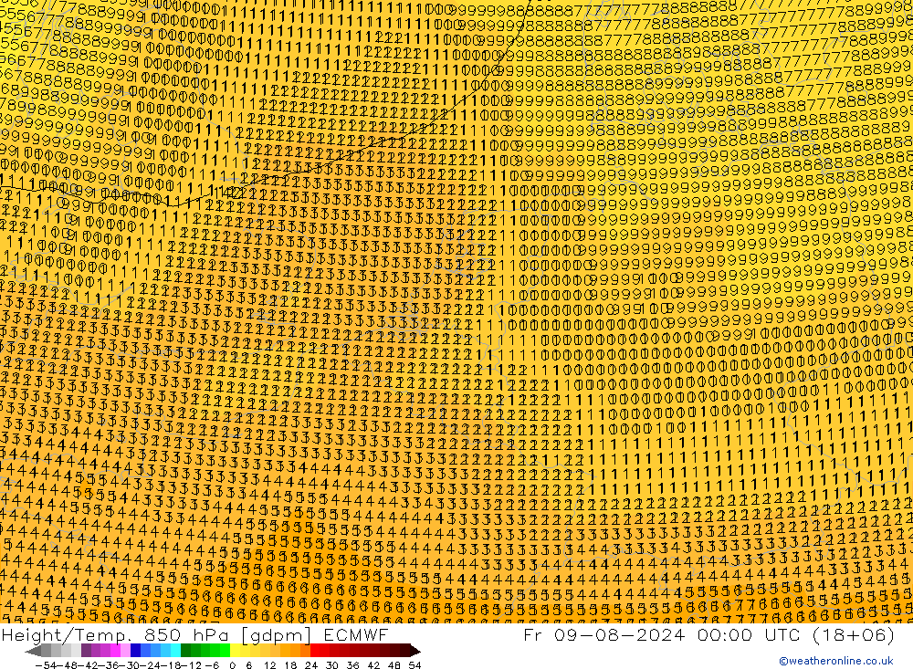 Height/Temp. 850 hPa ECMWF 星期五 09.08.2024 00 UTC