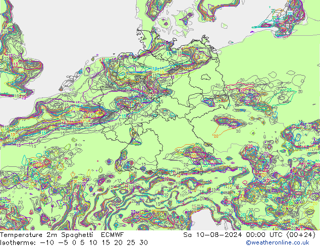 温度图 Spaghetti ECMWF 星期六 10.08.2024 00 UTC