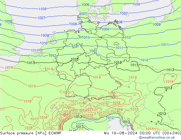 地面气压 ECMWF 星期一 19.08.2024 00 UTC