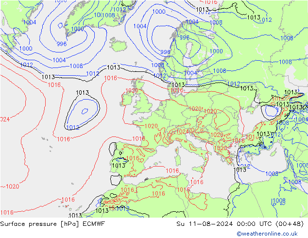 地面气压 ECMWF 星期日 11.08.2024 00 UTC