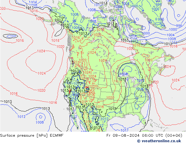 地面气压 ECMWF 星期五 09.08.2024 06 UTC