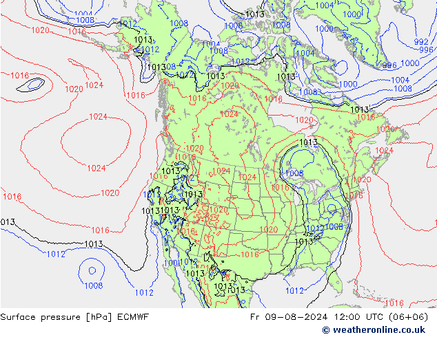 地面气压 ECMWF 星期五 09.08.2024 12 UTC