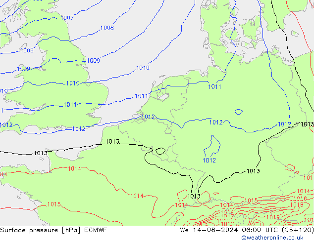 地面气压 ECMWF 星期三 14.08.2024 06 UTC