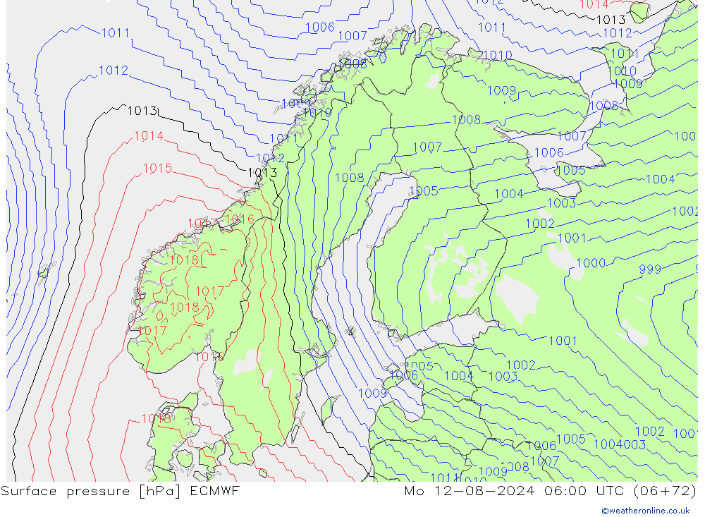 Luchtdruk (Grond) ECMWF ma 12.08.2024 06 UTC