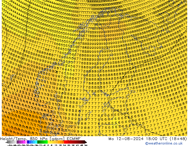 Hoogte/Temp. 850 hPa ECMWF ma 12.08.2024 18 UTC