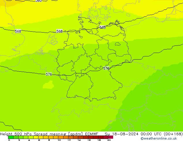 Height 500 hPa Spread ECMWF 星期日 18.08.2024 00 UTC