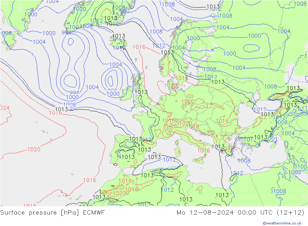 地面气压 ECMWF 星期一 12.08.2024 00 UTC