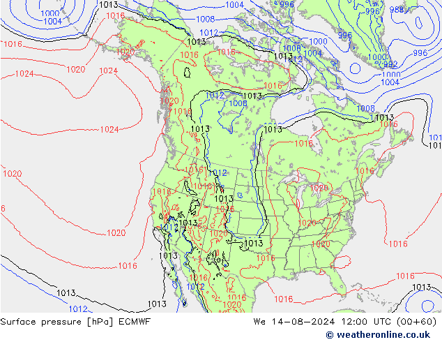 Luchtdruk (Grond) ECMWF wo 14.08.2024 12 UTC