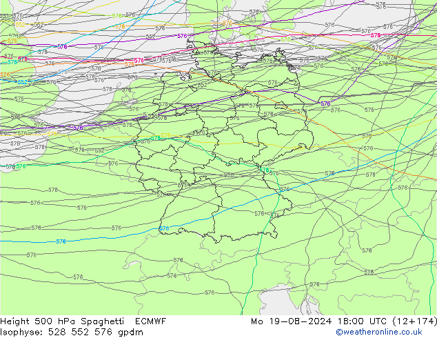 Hoogte 500 hPa Spaghetti ECMWF ma 19.08.2024 18 UTC