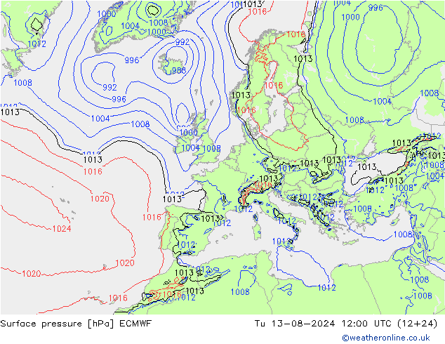 Luchtdruk (Grond) ECMWF di 13.08.2024 12 UTC