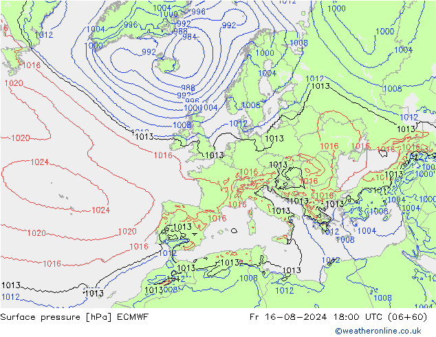 Luchtdruk (Grond) ECMWF vr 16.08.2024 18 UTC