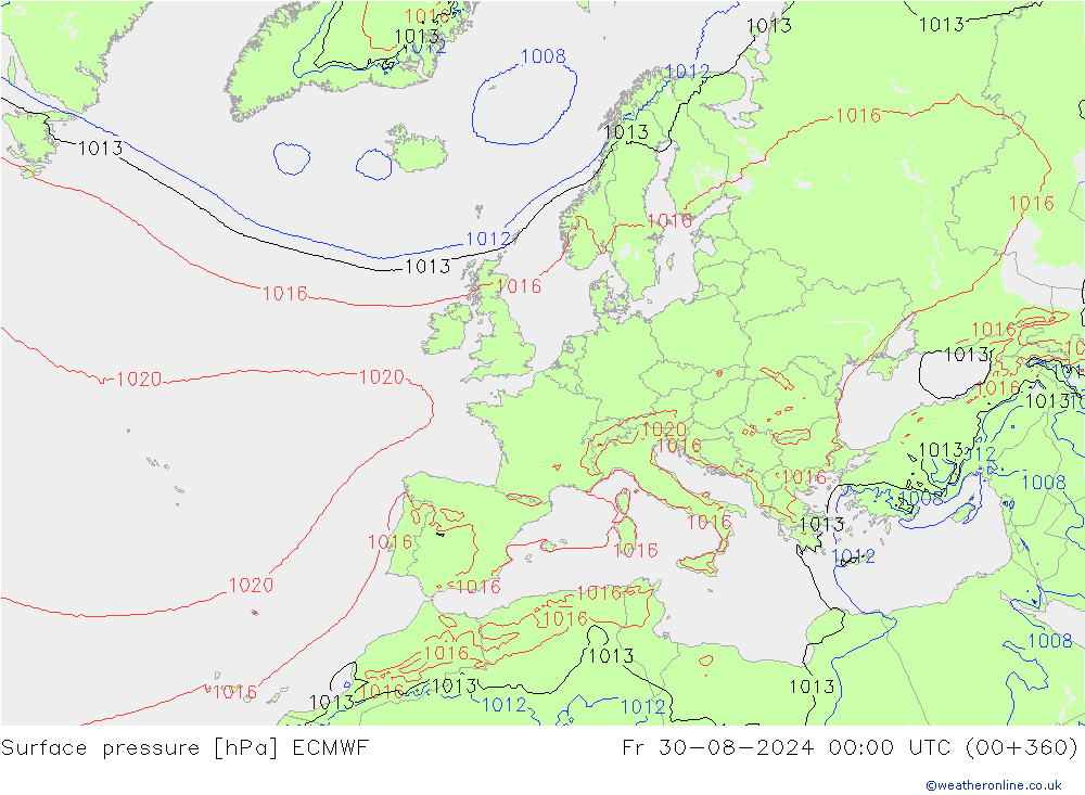 Luchtdruk (Grond) ECMWF vr 30.08.2024 00 UTC